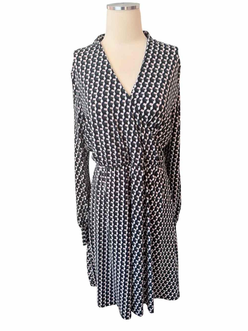 ADRIANNA PAPELL Geometric Faux Wrap Dress Sz M